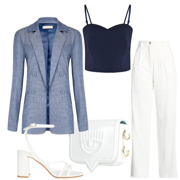 Outfit donna - Total look #2364978. Stile Casual chic per Ufficio. Abbinamento con marsupi, pantaloni, sandali in pelle, top, blazer.