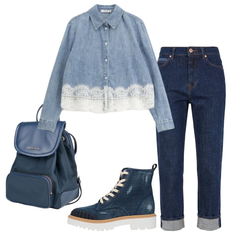 Outfit donna - Total look #2364983. Stile Basic per Tutti i giorni. Abbinamento con stivaletti, zaini, jeans, camicie.