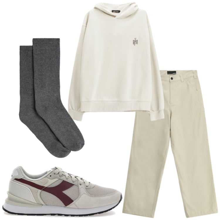 Outfit uomo - Total look #2364986. Stile Casual per Tutti i giorni. Abbinamento con felpe con cappuccio, pantaloni, calzini, sneakers.