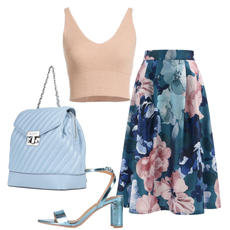 Outfit donna - Total look #2364992. Stile Trendy per Serata fuori. Abbinamento con zaini, top, sandali in pelle, gonne longuette.
