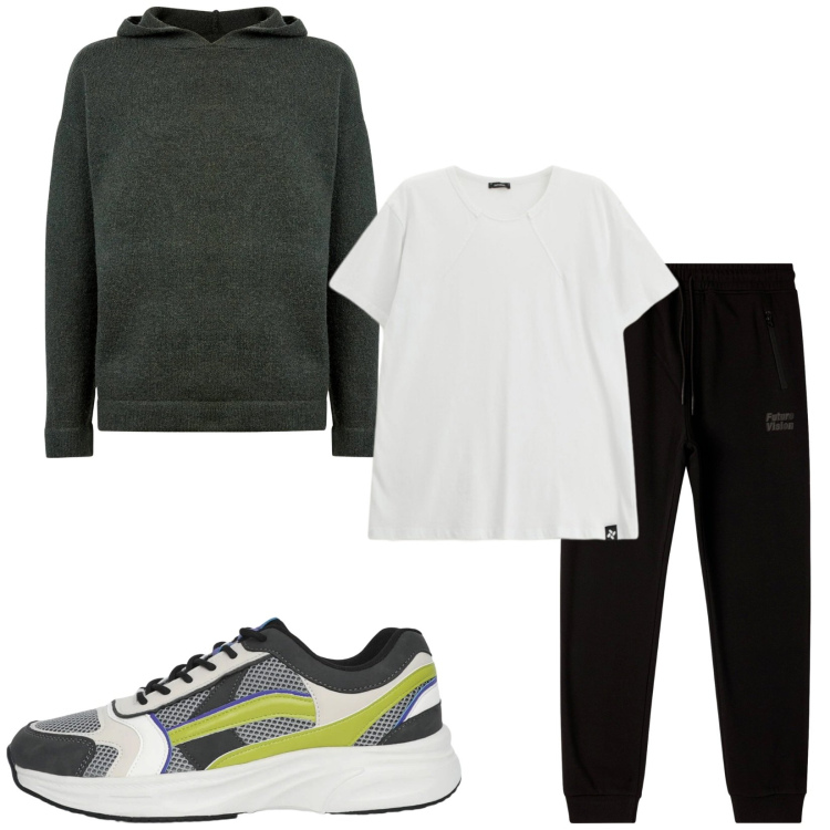 Outfit uomo - Total look #2364999. Stile Casual per Tutti i giorni. Abbinamento con pantaloni, sneakers, t-shirt, maglieria.