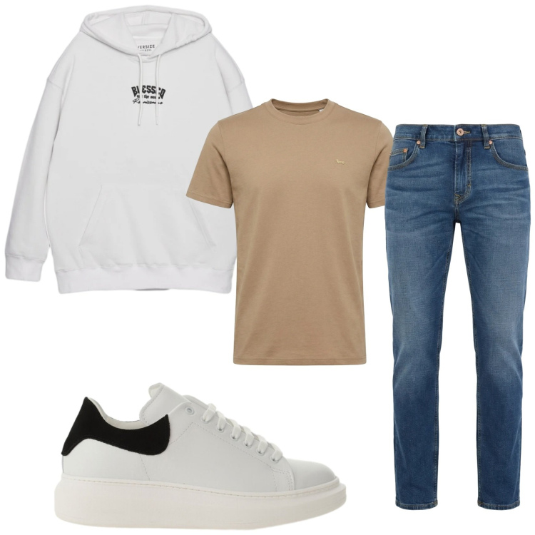 Outfit uomo - Total look #2365000. Stile Casual per Tutti i giorni. Abbinamento con felpe con cappuccio, sneakers, jeans, t-shirt.