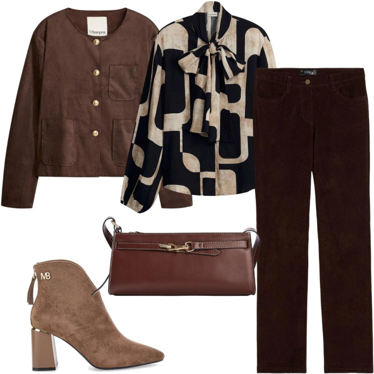 Outfit donna - Giacca effetto scamosciato. Stile Casual chic per Ufficio. Abbinamento con pantaloni, camicie, blazer, borse a tracolla, stivaletti.