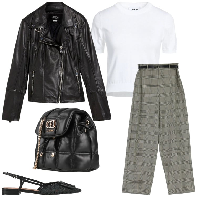 Outfit donna - Total look #2365136. Stile Minimal per Ufficio. Abbinamento con valigie, pullovers, ballerine, blazer, pantaloni a palazzo.