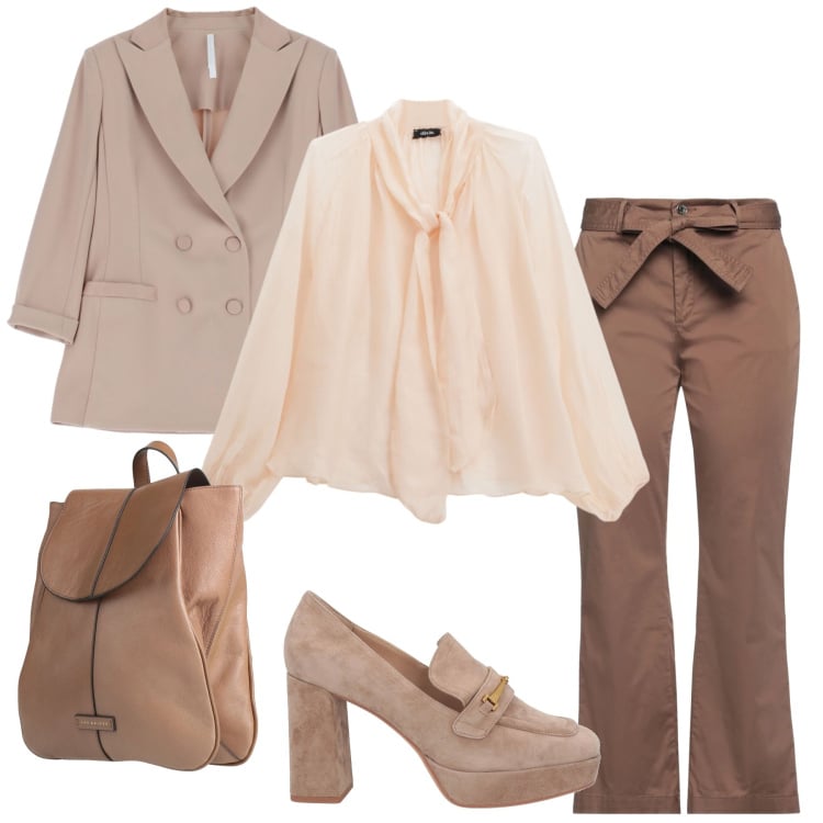 Outfit donna - Total look #2365138. Stile Chic per Ufficio. Abbinamento con mocassini, zaini, pantaloni, blazer, bluse.