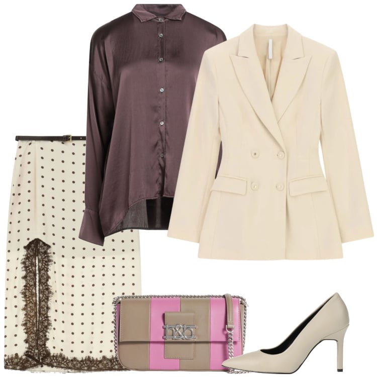 Outfit donna - Un po\' di pizzo. Stile Romantica per Serata fuori. Abbinamento con décolleté, camicie, borse a spalla, gonne lunghe, blazer.