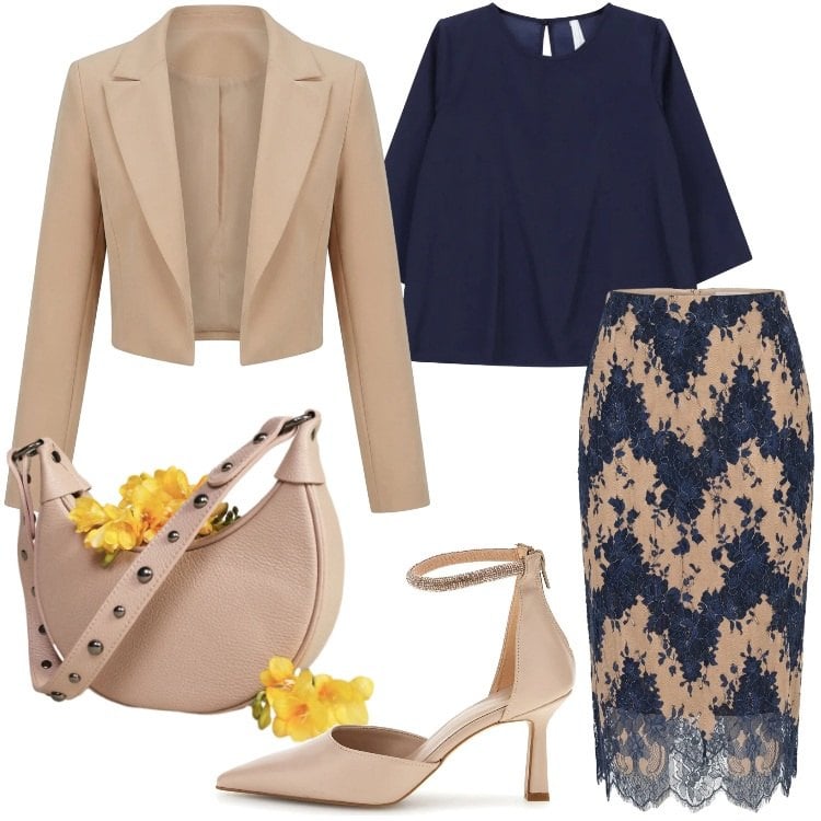 Outfit donna - Gonna in pizzo bicolore. Stile Chic per Cerimonia. Abbinamento con gonne longuette, bolero, bluse, borse a spalla, décolleté.