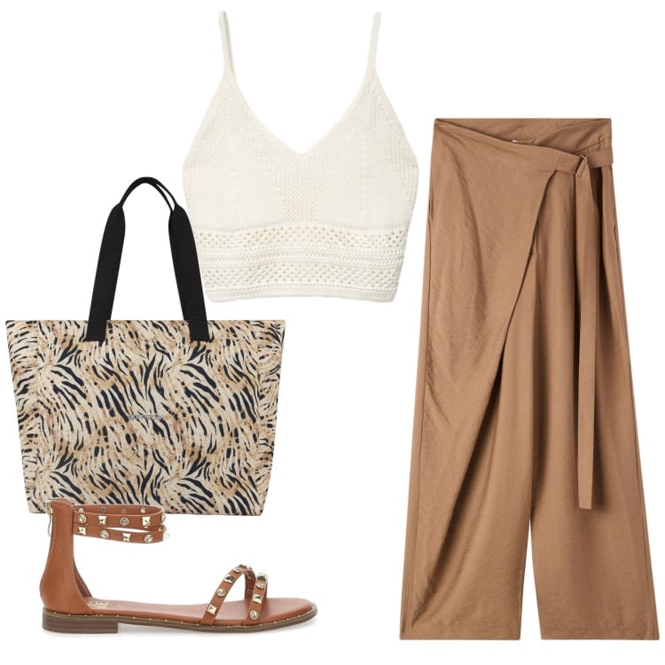 Outfit donna - Total look #2365153. Stile Etnico per Tutti i giorni. Abbinamento con top, pantaloni, shopping bag, sandali.