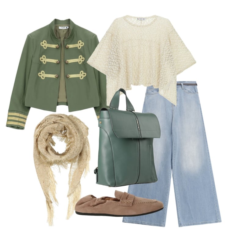 Outfit donna - Marzo. Stile Trendy per Tutti i giorni. Abbinamento con zaini, stole, top, cappotti, jeans, mocassini.