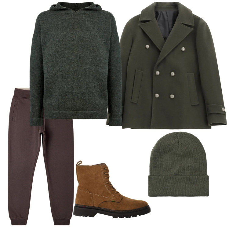 Outfit uomo - In montagna C\'è neve. per Tutti i giorni. Abbinamento con berretti, pantaloni, cappotti, anfibi, maglieria.