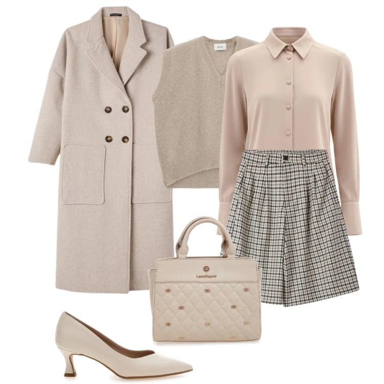 Outfit donna - Total look #2365175. Stile Bon Ton per Ufficio. Abbinamento con bermuda, cappotti, maglieria, camicie, borse a mano, décolleté.
