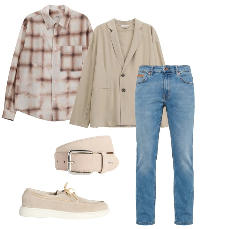 Outfit uomo - In chiarezza. Stile Casual per Tutti i giorni. Abbinamento con scarpe stringate, cinture, jeans, giacche, camicie.