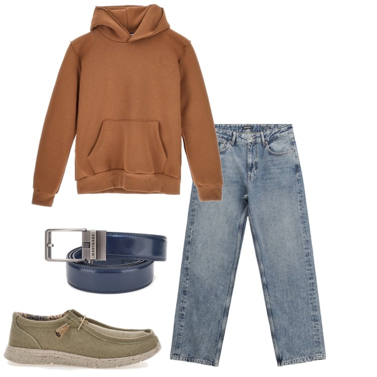 Outfit uomo - Trust in me. Stile Casual per Tutti i giorni. Abbinamento con jeans dritti, felpe con cappuccio, cinture, scarpe stringate.