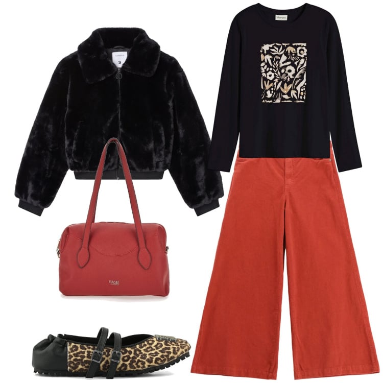 Outfit donna - Total look #2365251. Stile Casual chic per Tutti i giorni. Abbinamento con maglieria, ecopellicce, pantaloni, ballerine, borse a spalla.