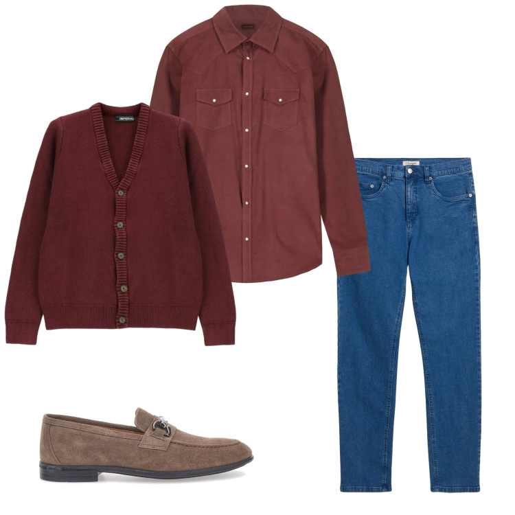 Outfit uomo - Mocassini time. Stile Casual per Tutti i giorni. Abbinamento con jeans, cardigans, scarpe stringate, camicie.