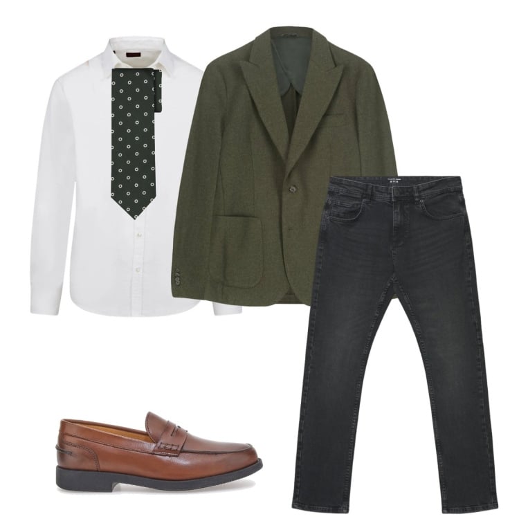 Outfit uomo - Cuoio. Stile Casual per Tutti i giorni. Abbinamento con camicie, cravatte, scarpe stringate, giacche, jeans.