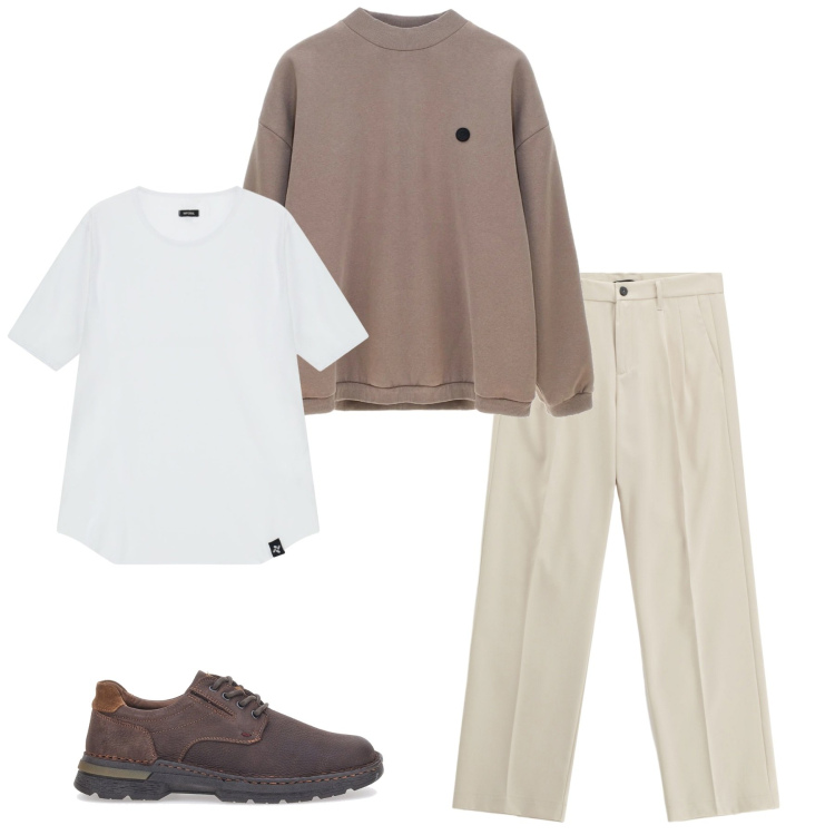 Outfit uomo - Cool. Stile Casual per Tutti i giorni. Abbinamento con pantaloni, t-shirt, scarpe stringate, felpe.