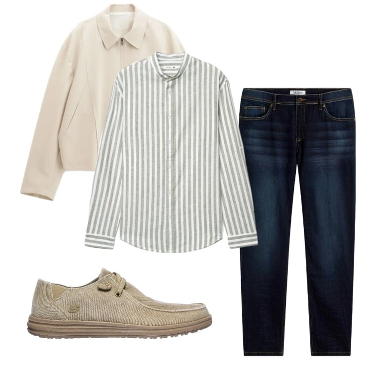 Outfit uomo - Weekend. Stile Casual per Tutti i giorni. Abbinamento con jeans slim fit, camicie, cappotti, scarpe stringate.