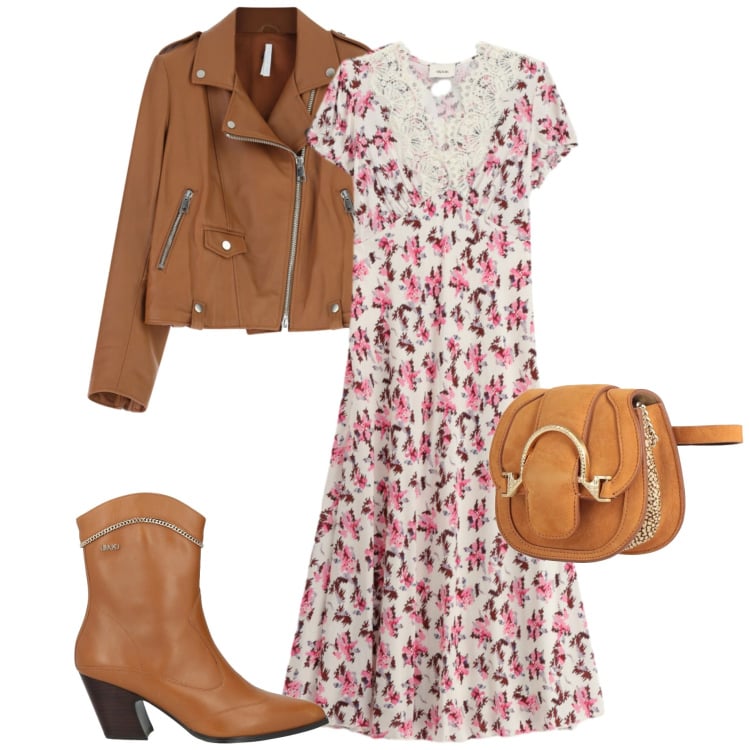 Outfit donna - Prime giornate di sole. Stile Romantica per Tutti i giorni. Abbinamento con marsupi, stivaletti, giacche, vestiti midi/longuette.