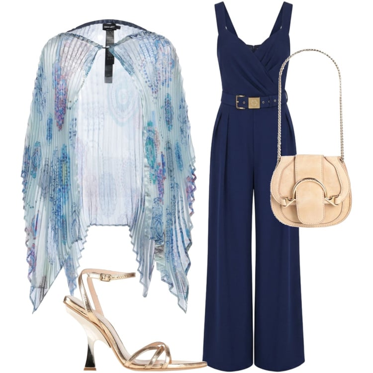 Outfit donna - La mantella di organza floreale. Stile Chic per Cerimonia. Abbinamento con cappe, sandali in pelle, marsupi, tute.