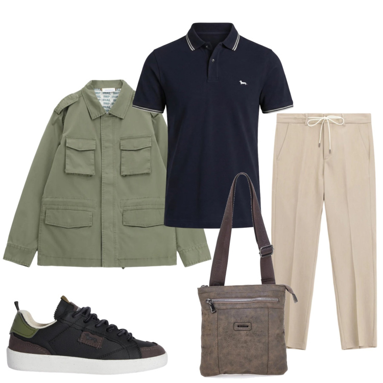 Outfit uomo - Urban Explorer. Stile Urban per Tutti i giorni. Abbinamento con polo, sneakers, cappotti, pantaloni, portafogli.
