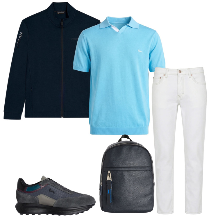 Outfit uomo - Stile Urban Dinamico. Stile Urban per Tutti i giorni. Abbinamento con jeans, polo, borse sportive, sneakers, felpe.