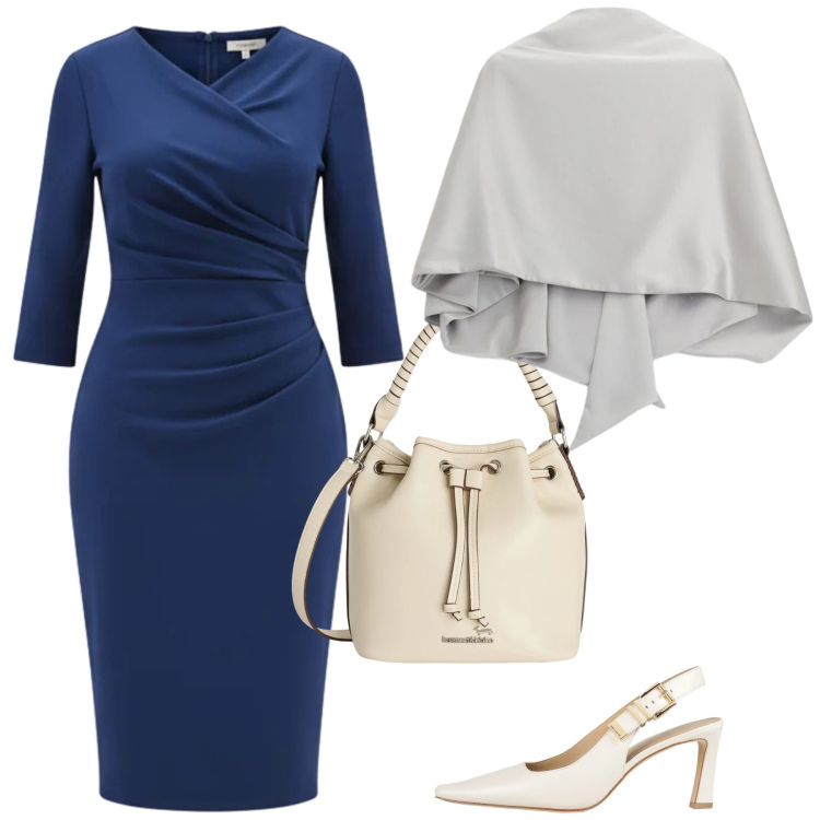 Outfit donna - Total look #2365315. Stile Chic per Cerimonia. Abbinamento con décolleté, borse a secchiello, vestiti midi/longuette, scialli.