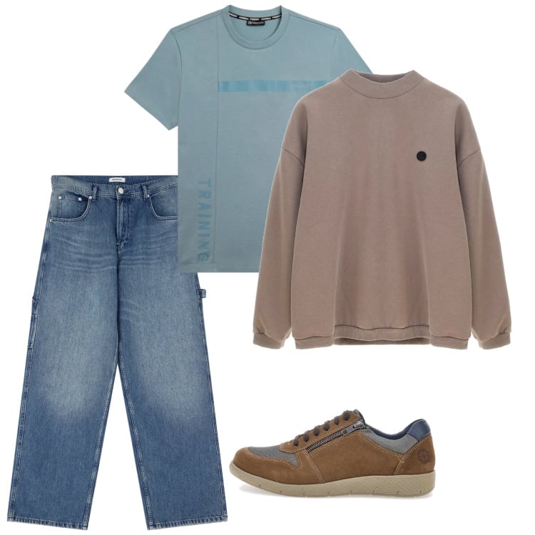 Outfit uomo - Primavera. Stile Casual per Tutti i giorni. Abbinamento con jeans, t-shirt, scarpe stringate, felpe.
