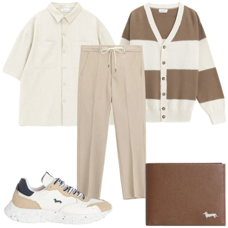 Outfit uomo - Total look #2365357. Stile Casual per Tutti i giorni. Abbinamento con portafogli, sneakers, cardigans, pantaloni, camicie a manica corta.