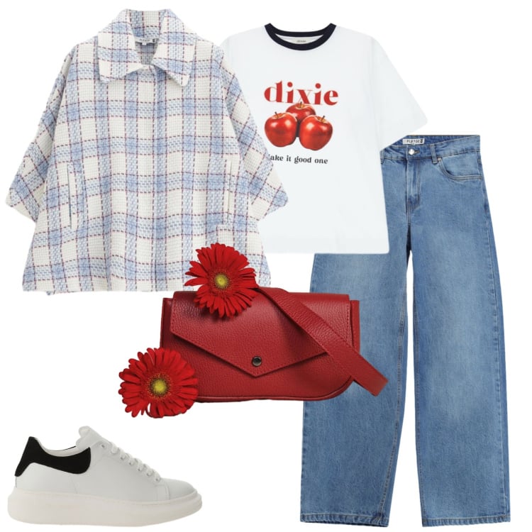 Outfit donna - Marzo. Stile Casual per Tutti i giorni. Abbinamento con cappotti, jeans, sneakers, t-shirt, borse a tracolla.