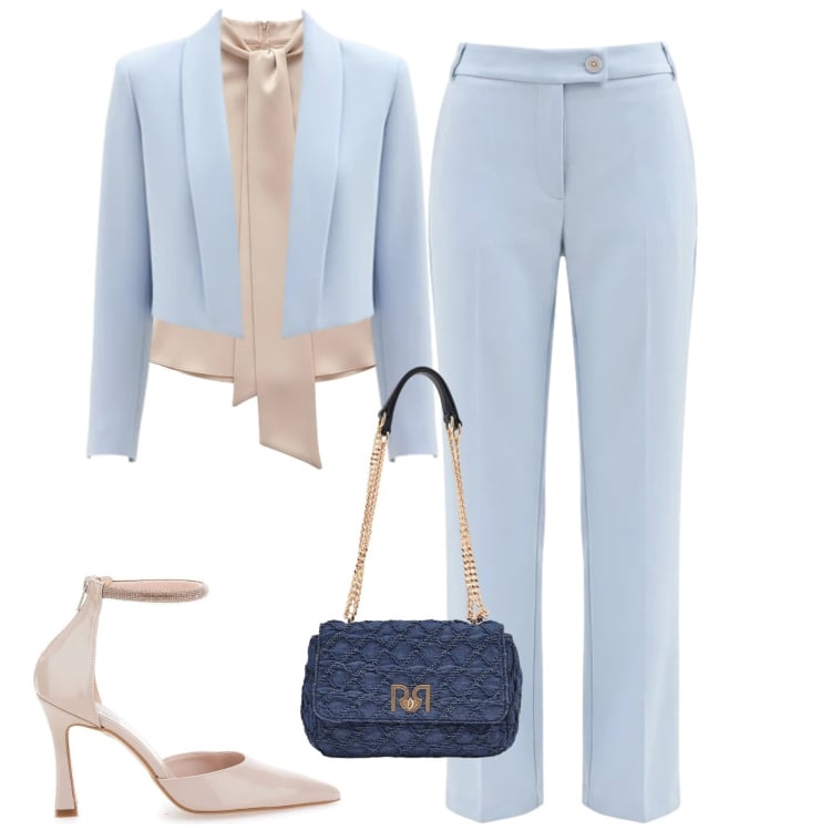 Outfit donna - Rinascimento. Stile Chic per Cerimonia. Abbinamento con pantaloni, blazer, top, borse a spalla, décolleté.