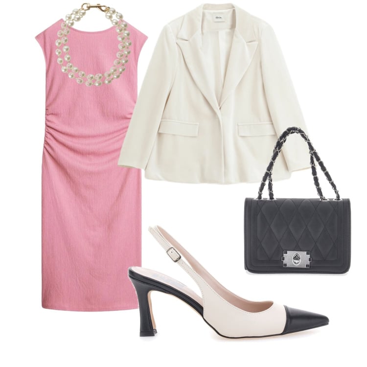 Outfit donna - Il tubino. Stile Chic per Cerimonia. Abbinamento con vestiti midi/longuette, blazer, braccialetti, borse a tracolla, décolleté.