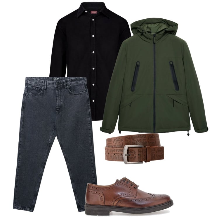 Outfit uomo - Fresco un po. per Tutti i giorni. Abbinamento con cinture, camicie, jeans strappati, giacche, scarpe stringate.