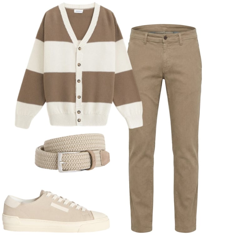 Outfit uomo - City. Stile Urban per Tutti i giorni. Abbinamento con cinture, sneakers, pantaloni, cardigans.