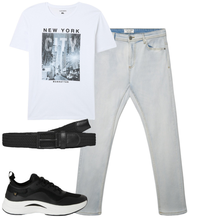 Outfit uomo - Total look #2365403. Stile Casual per Tutti i giorni. Abbinamento con sneakers, t-shirt, cinture, jeans skinny.