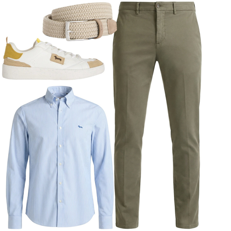 Outfit uomo - Marzo. Stile Urban per Tutti i giorni. Abbinamento con cinture, sneakers, camicie, pantaloni chino.
