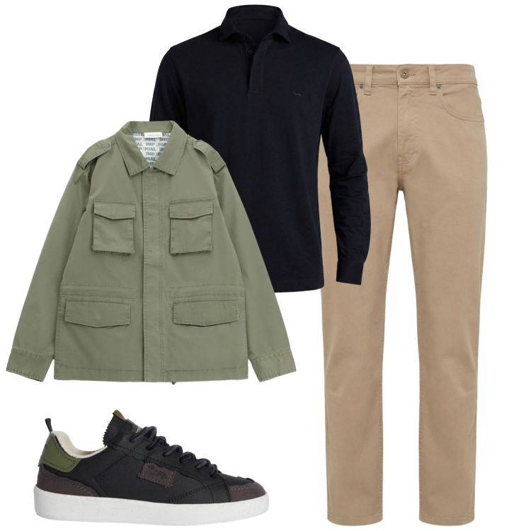 Outfit uomo - Total look #2365409. Stile Urban per Tutti i giorni. Abbinamento con cappotti, sneakers, polo, pantaloni.