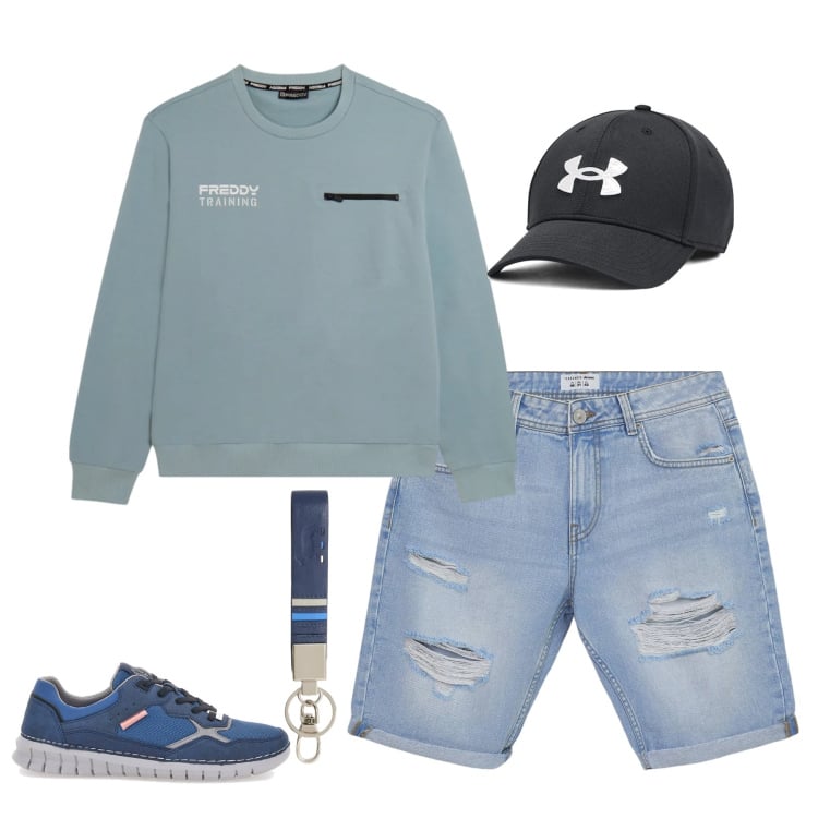 Outfit uomo - Comfort e Stile per il Weekend. Stile Urban per Tutti i giorni. Abbinamento con portachiavi, bermuda, felpe, sneakers, cappelli.