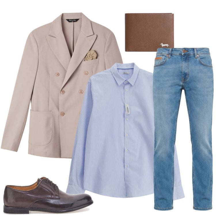 Outfit uomo - Sartorial Denim. Stile Urban per Tutti i giorni. Abbinamento con jeans, portafogli, giacche, camicie, scarpe stringate.