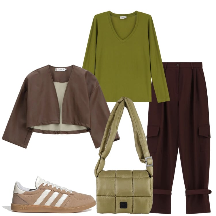 Outfit donna - Total look #2365435. Stile Casual chic per Tutti i giorni. Abbinamento con pantaloni, blazer, t-shirt, borse a spalla, sneakers.