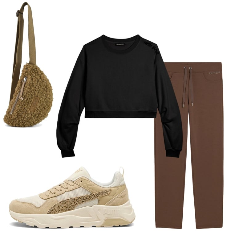 Outfit donna - Total look #2365437. Stile Casual per Tutti i giorni. Abbinamento con pantaloni, felpe, marsupi, sneakers.