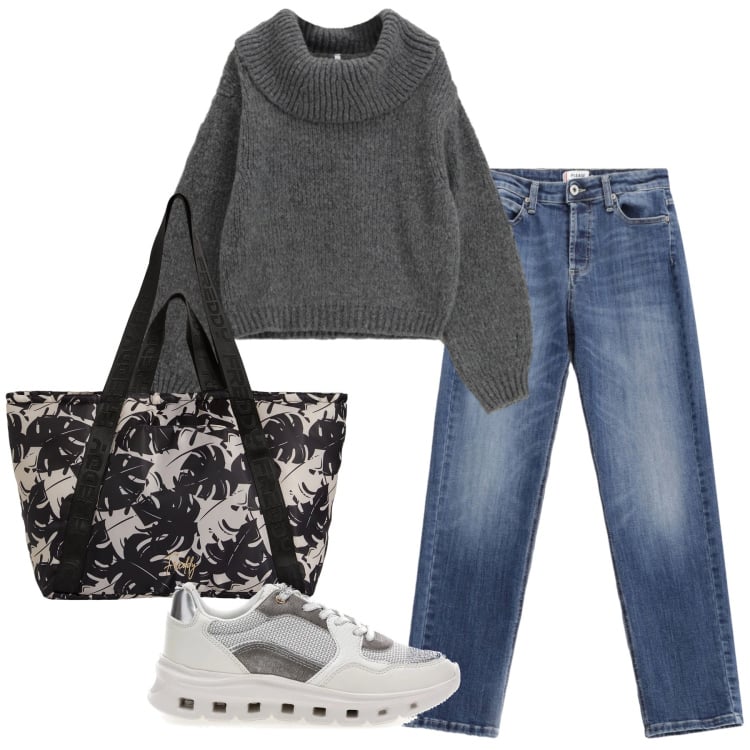 Outfit donna - Total look #2365455. Stile Basic per Tutti i giorni. Abbinamento con maglieria, shopping bag, jeans, sneakers.