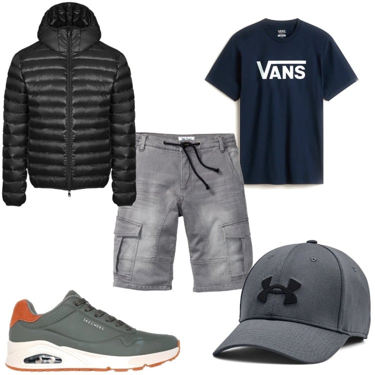 Outfit uomo - Total look #2365460. Stile Casual per Tutti i giorni. Abbinamento con bermuda, bomber, cappelli, t-shirt, sneakers.