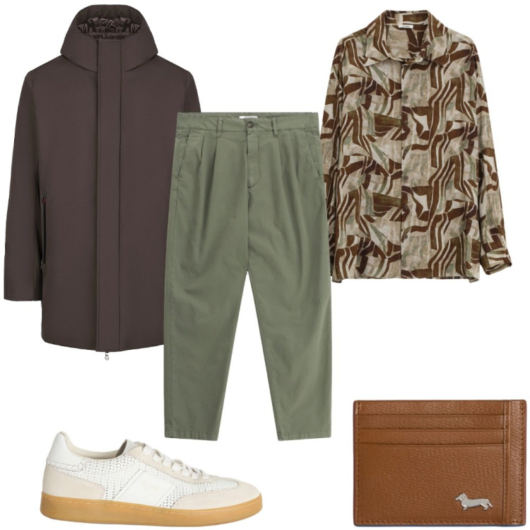 Outfit uomo - Total look #2365472. Stile Trendy per Tutti i giorni. Abbinamento con sneakers, portafogli, camicie, pantaloni, parka.