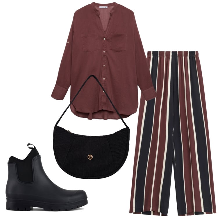 Outfit donna - Total look #2365474. Stile Casual per Tutti i giorni. Abbinamento con camicie, pantaloni a palazzo, borse a mano, stivali.