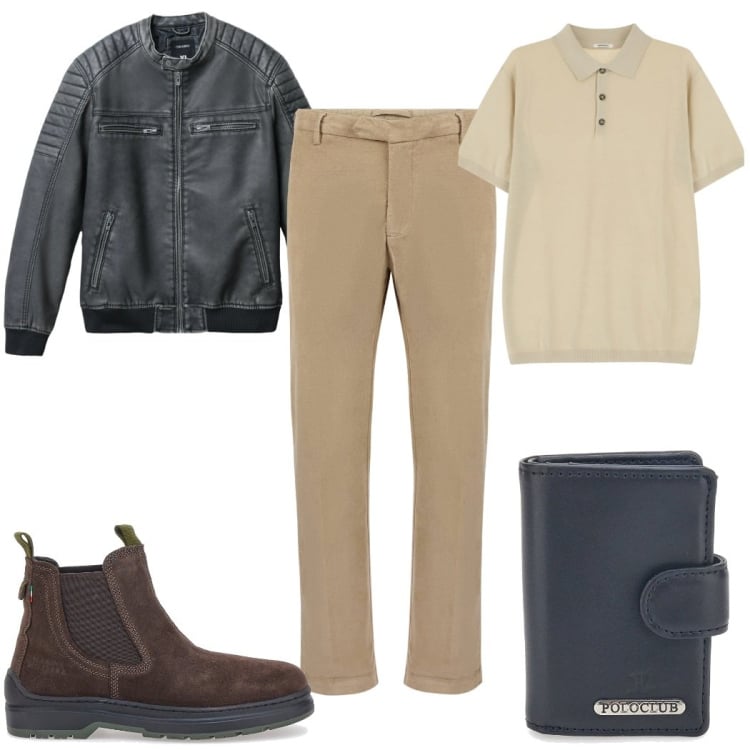 Outfit uomo - Total look #2365477. Stile Trendy per Tutti i giorni. Abbinamento con giacche, polo, portafogli, stivali e stivaletti, pantaloni.
