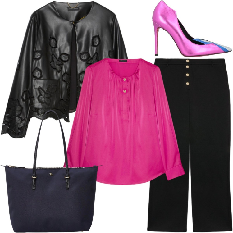 Outfit donna - Fucsia e nero non amour #040503. Stile Glamour per Serata fuori. Abbinamento con décolleté, blazer, pantaloni, bluse, borse tote.