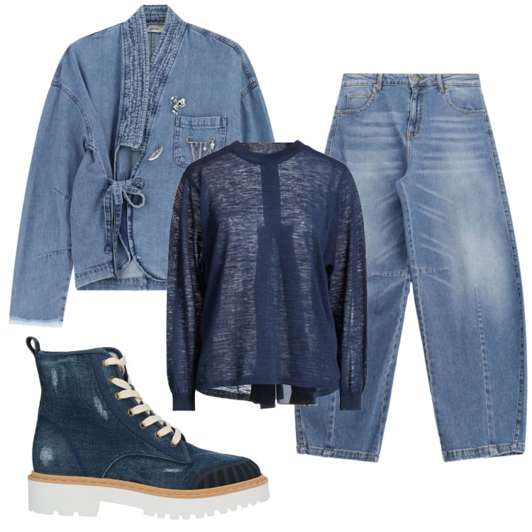 Outfit donna - Total look #2365535. Stile Casual per Tutti i giorni. Abbinamento con stivaletti, pullovers, jeans, blazer.