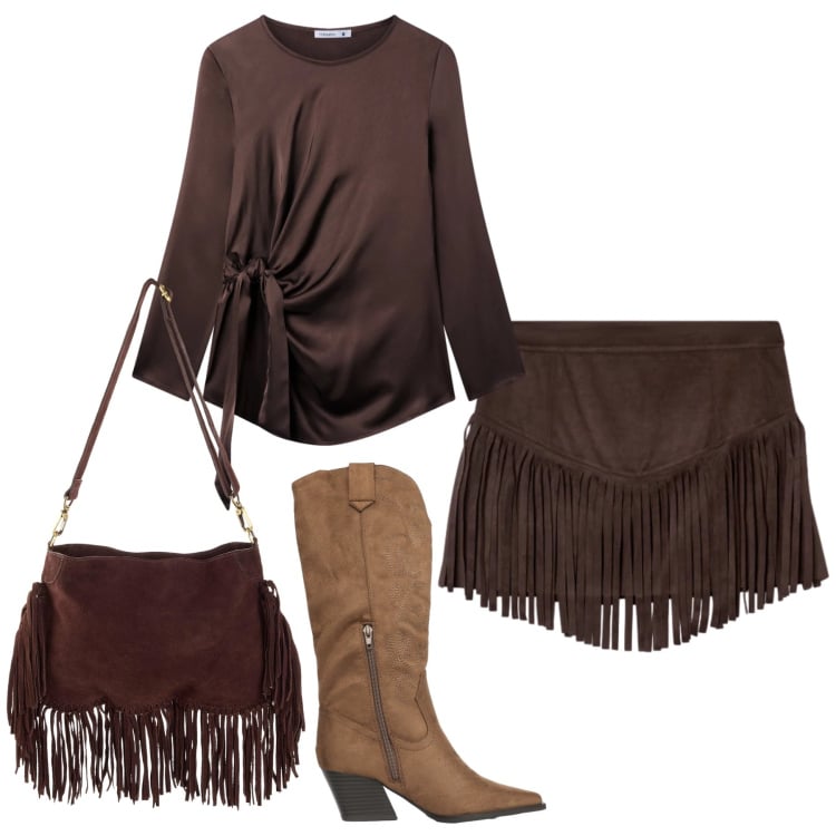 Outfit donna - Total look #2365546. Stile Etnico per Serata fuori. Abbinamento con borse a tracolla, minigonne, bluse, stivali.