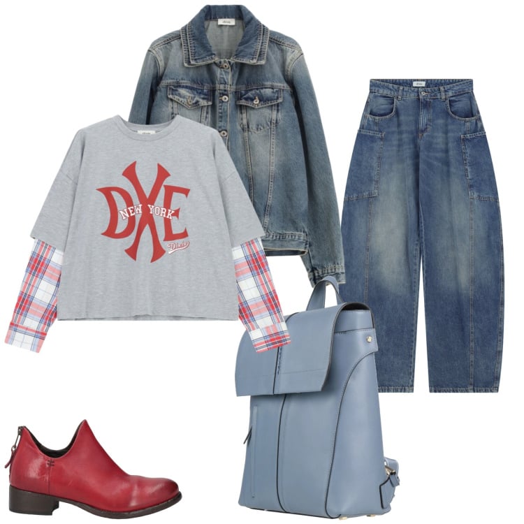 Outfit donna - Urban Grunge. Stile Urban per Tutti i giorni. Abbinamento con stivaletti, zaini, blazer, t-shirt, jeans.